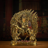 Golden Mahakala Goddess with Sacred Horse Statue for Protection & Strength
