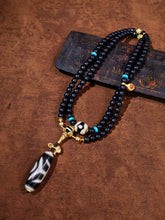 Celestial Tranquility Tibetan Dzi & Agarwood 18K Gold Necklace