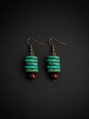 Vintage Tibetan Magnesite & Sandalwood Drop Earrings