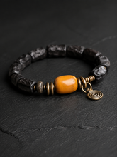 Vintage Ebony Wood Tibetan Bracelet with Spiral Charm