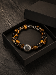 Vintage Tiger Eye & Obsidian Men's Double-Layer Horus Bracelet