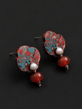 Vintage Tibetan Lacquer-Style Dangle Earrings