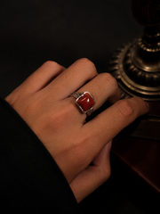 Vintage S925 Silver Nanhong Red Agate Square Ring