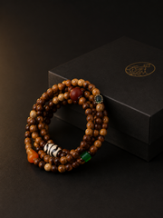 Vintage Tibetan Star Moon Bodhi & Dzi Bead Wrap Bracelet
