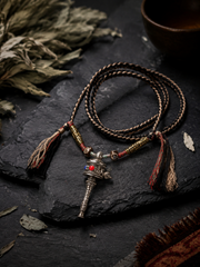 Vintage Tibetan Prayer Wheel Pendant Necklace Handmade Braided Rope