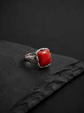 Vintage S925 Silver Nanhong Red Agate Square Ring