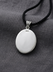 Tibetan Silver Inlaid Obsidian Protection Necklace