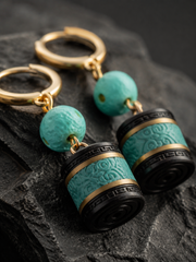 Vintage Tibetan Turquoise & Ebony Wood Drop Earrings