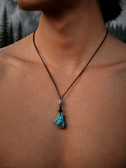 Tibetan Raw Turquoise S925 Silver Pendant Necklace