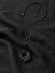 Hand-Carved Ebony Wood Abstract Pendant Adjustable Necklace