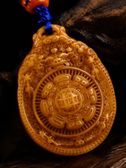 Tibetan Yak Bone Carved Jiugong Bagua Amulet Pendant
