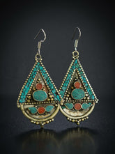 Vintage Tibetan Style Inlaid Drop Earrings