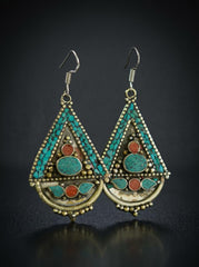 Vintage Tibetan Style Inlaid Drop Earrings