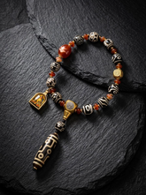 Tibetan Dzi Bead & Gau Box Protection Pendant