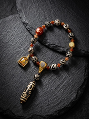 Tibetan Dzi Bead & Gau Box Protection Pendant