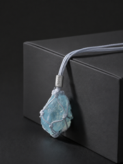Tibetan Raw Aquamarine Macrame Necklace S925 Silver