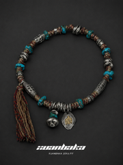 Tibetan Eagle & Mani Stone Vintage Braided Rope Necklace