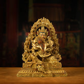 Extremely Rare Qing Dynasty Tibetan Gilded Double Body Yellow Jambhala with Original Craftsmanship