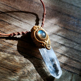 Tibetan Himalayan Clear Quartz Necklace with Labradorite for Purity and Spiritual Clarity