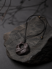 Hand-Carved Ebony Wood Abstract Pendant Adjustable Necklace