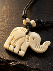 Hand-Carved Tibetan Yak Bone Elephant Necklace