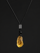 Tibetan Raw Citrine Crystal Necklace - Handmade Raw Stone Pendant on Adjustable Cord