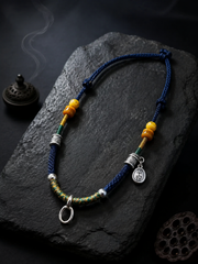 Handmade Tibetan Braided Pendant Cord with 999 Silver & Yak Bone