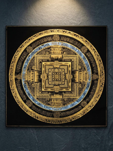Hand-Painted Black & Gold Kalachakra Mandala Thangka