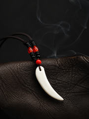 Hand-Carved Tibetan Yak Bone Wolf Tooth Amulet Necklace