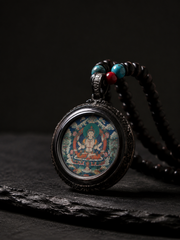 Hand-Painted Tibetan Thangka Amulet Pendant Necklace