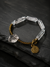 Vintage Tibetan Clear Quartz & Brass Bracelet