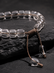 Adjustable Tibetan Clear Quartz Barrel Bead Bracelet