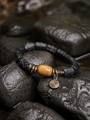 Vintage Ebony Wood Tibetan Bracelet with Spiral Charm
