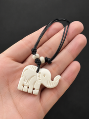 Hand-Carved Tibetan Yak Bone Elephant Necklace