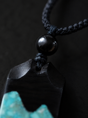 Handmade Tibetan Ebony Wood & Turquoise Mountain Pendant Necklace