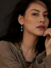 Vintage Tibetan Turquoise & Ebony Wood Drop Earrings
