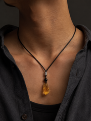 Tibetan Raw Citrine Crystal Necklace - Handmade Raw Stone Pendant on Adjustable Cord