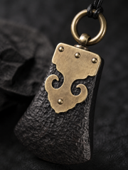 Hand-Carved Ebony & Brass Tibetan Amulet Necklace