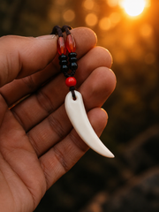 Hand-Carved Tibetan Yak Bone Wolf Tooth Amulet Necklace