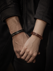 Vintage Tibetan Style Leather & Brass Couple Bracelet