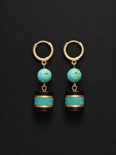 Vintage Tibetan Turquoise & Ebony Wood Drop Earrings