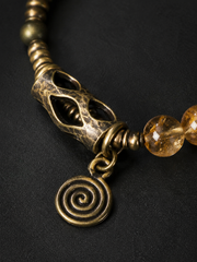 Tibetan Citrine & Vintage Brass Beaded Bracelet