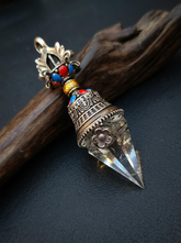 Tibetan Gesang Flower Clear Quartz Pendulum Necklace