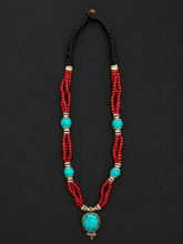 Vintage Tibetan Turquoise & Red Beaded Statement Necklace