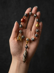 Tibetan Dzi Bead & Gau Box Protection Pendant