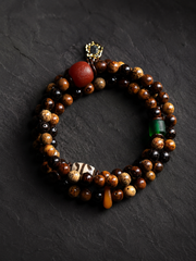 Vintage Tibetan Star Moon Bodhi & Dzi Bead Wrap Bracelet