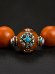 Handmade Tibetan Resin Bead Necklace with Turquoise Inlay