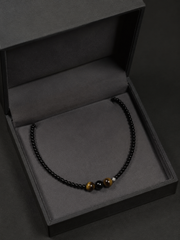 Handmade Tibetan Black Agate & Tiger Eye Choker Necklace