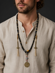 Tibetan Golden Obsidian 108 Mala Bead Wrap Bracelet