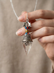 Tibetan Gesang Flower Clear Quartz Pendulum Necklace